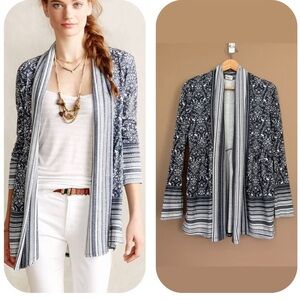 {One September} Anthropologie Open Knit Printed Cardigan Sweater - Womens XS